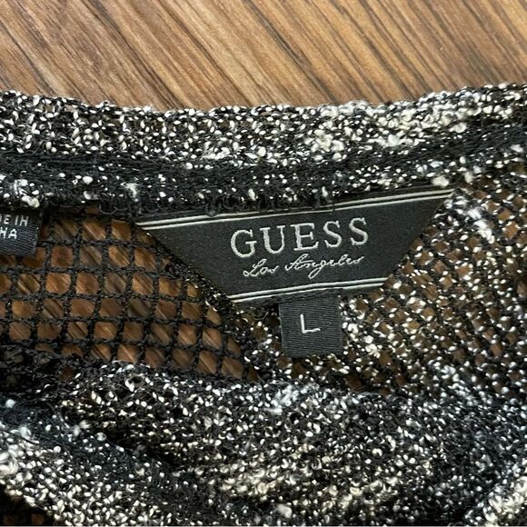 Guess See Through Mesh Sleeveless Striped Shirt Black and Gray Size Large - Picture 8 of 14